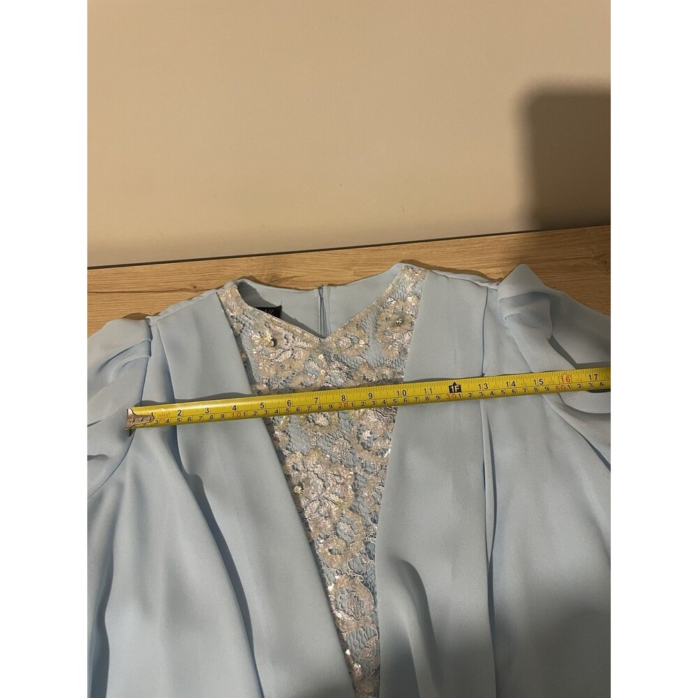 Jovani Light Blue Chiffon Capelet Gown Silver Lace Bodice Formal Size 14 - Picture 8 of 10